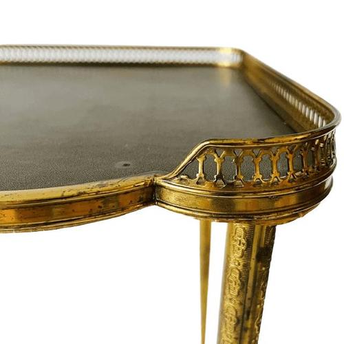 Hollywood Regency Vintage Hollywood Regency Neoclassical Brass Side Table with Leather Top and Gallery Edge, 1960s For Sale - Image 3 of 13
