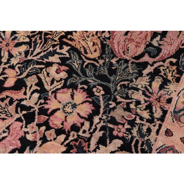 Shabby Chic 1990's Floral Pak-Persian Black/Red Wool Rug - 9'2'' X 11'10'' For Sale In New York - Image 6 of 9