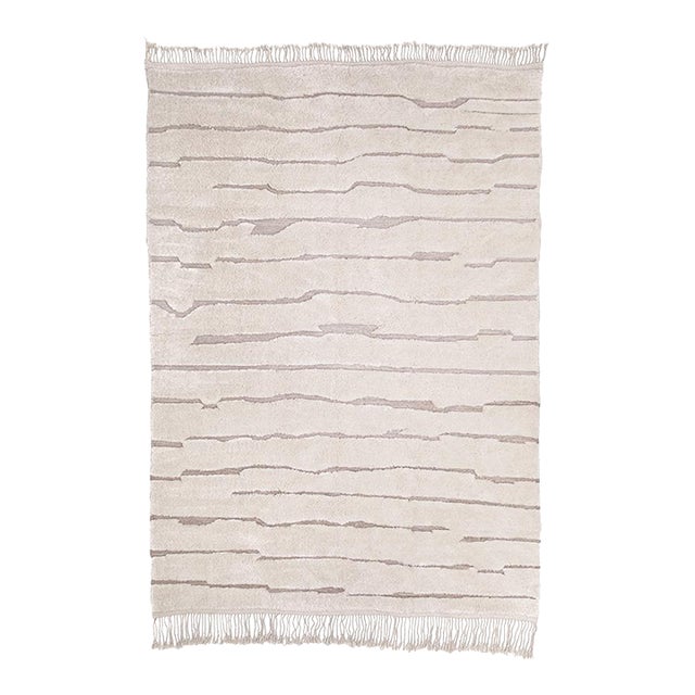 Minimalist Linear Hand-Knotted Moroccan Wool Rug | 12'0" X 8'4" | One of a Kind For Sale