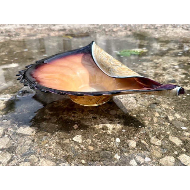 Mouth-Blown Glass Art Bowl in the Shape of a Shell, from the Jozefina Krosno Glass Art Manufactory, Poland, 1980s For Sale - Image 12 of 18