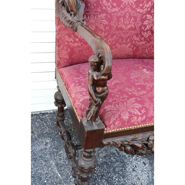 Rare Set of 4 Antique Baroque Walnut Italian Armchairs Carved Figures Andrea Brustolon Style For Sale In West Palm - Image 6 of 14