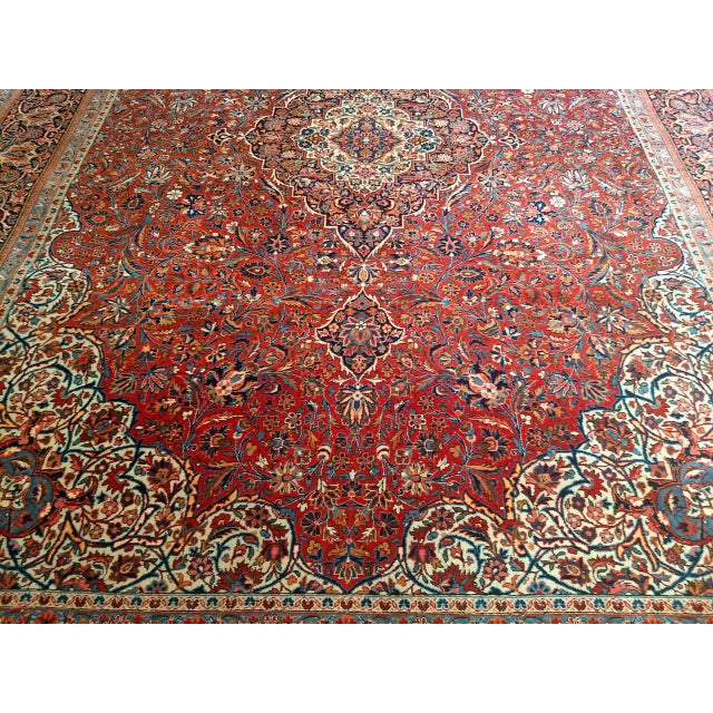 Textile Early 20th Century Persian Kashan Rug, Hand-Knotted Wool & Cotton, Floral Garden Pattern, Brick-Red & Ivory, 9x12 For Sale - Image 7 of 13