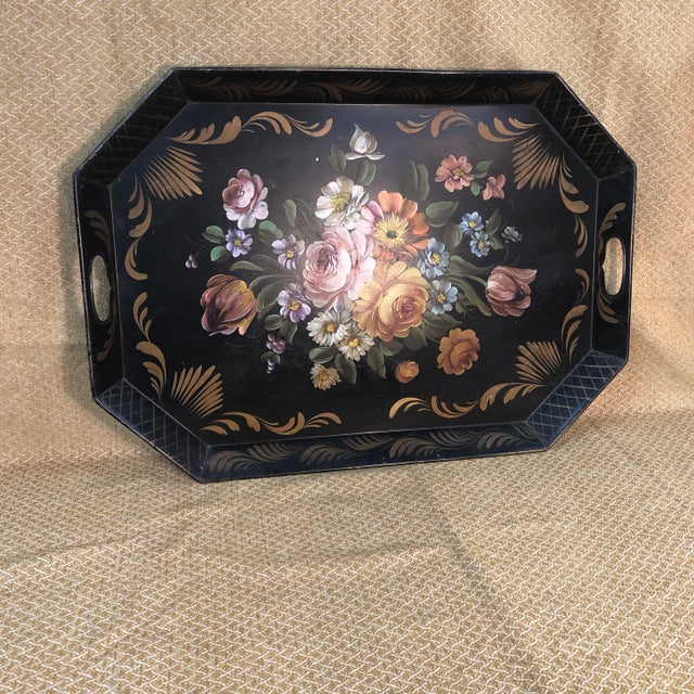 Mid 20th Century Vintage Hand Painted Italian Tole Tray For Sale - Image 6 of 6