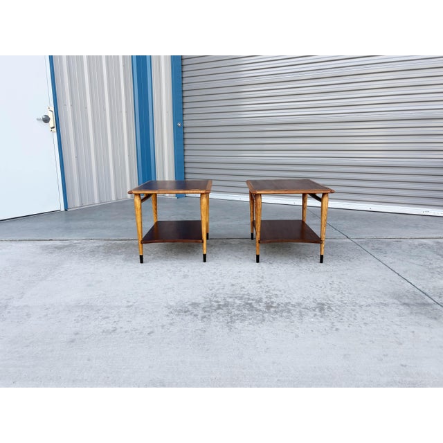 Mid-Century Modern 1960s Pair of Mid Century Walnut & Oak Side Tables For Sale - Image 3 of 9