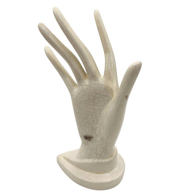 Mid-Century Modern 1950s California Pottery White Pink Figurative Female Hand Ring Holder For Sale - Image 3 of 8