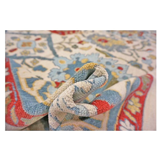 Afghan Sultanabad Wool 13x16 Ivory, Red & Light Blue Handmade Area Rug #1143763 For Sale - Image 9 of 11
