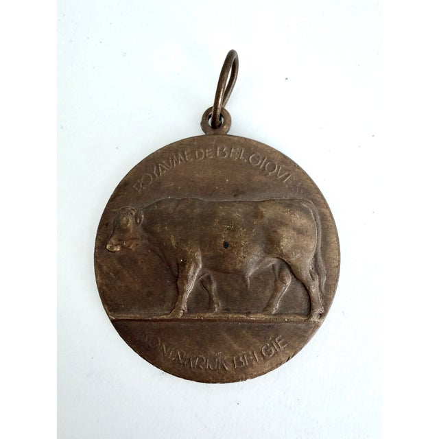 Rustic European Belgian Bronze Agricultural Medal Bull 1955 For Sale - Image 3 of 3