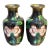 Black/Pink Floral Cloisonne' Vases Set of Two For Sale