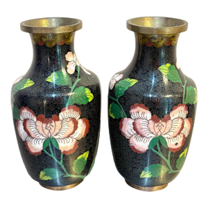 Black/Pink Floral Cloisonne' Vases Set of Two