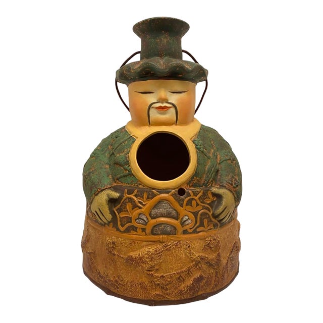 Vintage Terracotta Chinese Man Figural Sculpture Large Birdhouse Oriental Decor For Sale