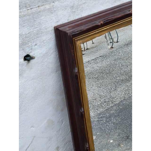 19th Century Antique Walnut Mirror Hand Carved Frame With Gilded Inner Trim For Sale - Image 9 of 12