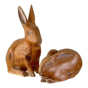 1970s Sarreid Wooden Rabbits- Set of 2