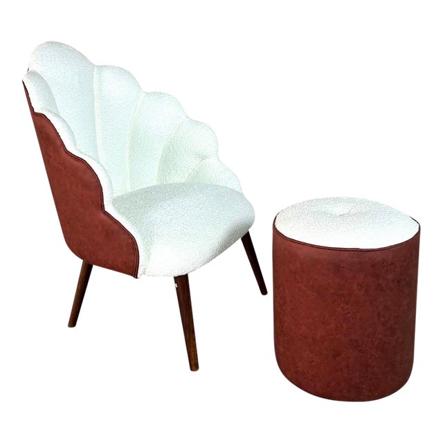 Accent Shell Chair and Ottoman For Sale
