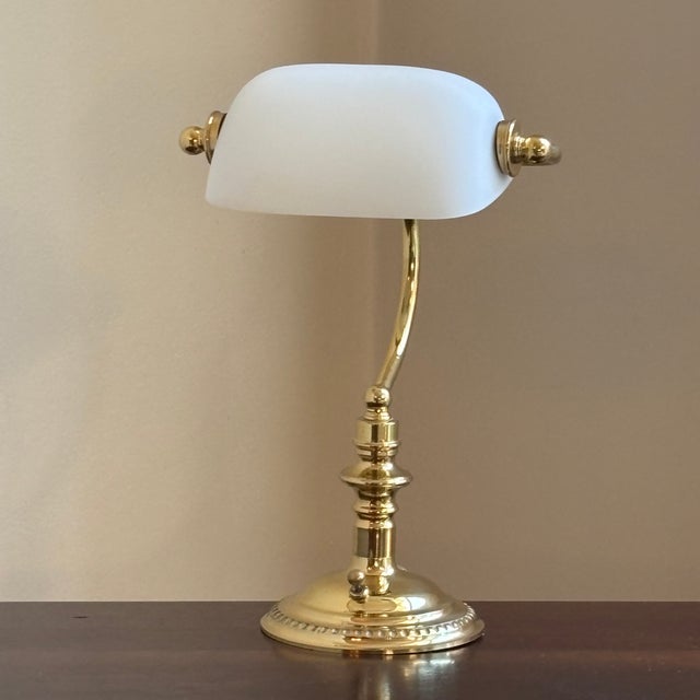 Late-20th Century Mini Banker's Task Lamp W/ Frosted Glass Shade For Sale - Image 10 of 17