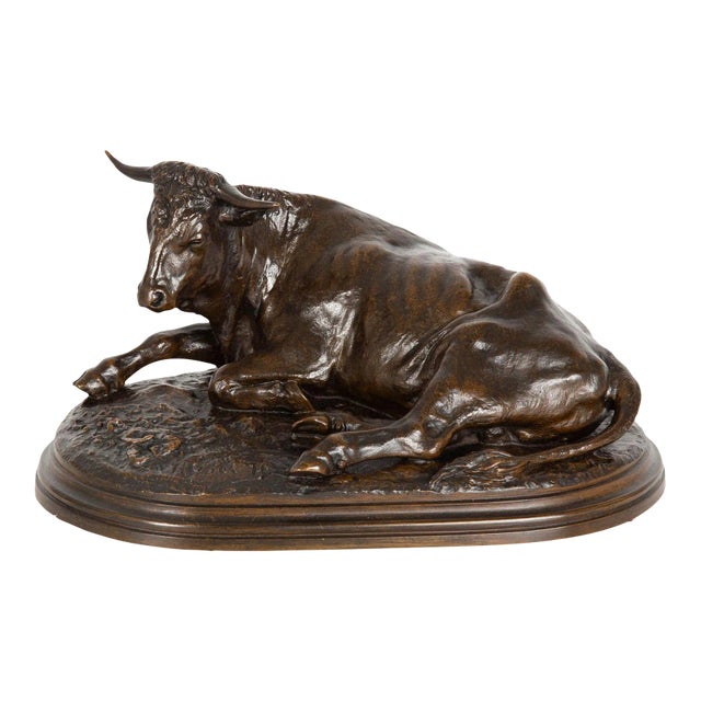 Circa 1880 French Antique Bronze Sculpture “Resting Bull” by Rosa Bonheur For Sale