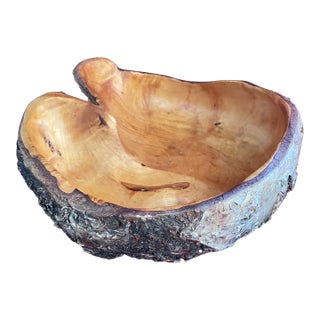 Vintage Handcrafted Roy Carlson Vintage Artisan Birch Wood Burl Bowl Sleetmute Alaska For Sale