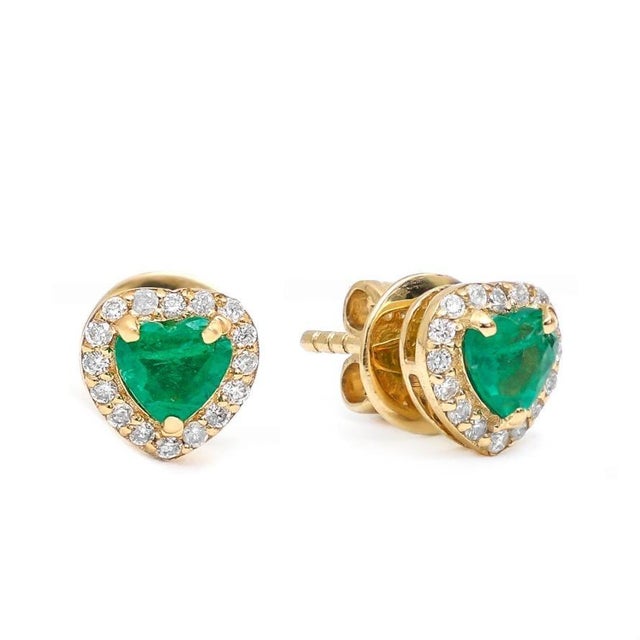 0.73 cts Natural emerald and 0.73 cts diamond earrings in 18k gold For Sale - Image 12 of 18
