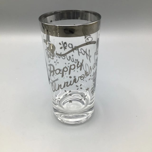 Hollywood Regency Happy Anniversary Platinum Rim Cocktail Glasses-Set of 6 For Sale - Image 3 of 13