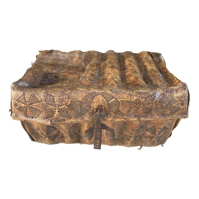 19th C. Spanish Colonial Leather Petaca W/Iron Clasp For Sale