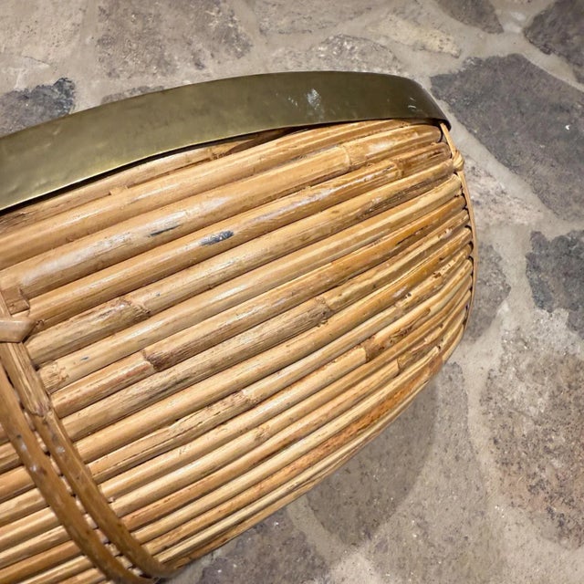 Wood Mid-Century Modern Rattan and Brass Centerpiece Bowl, Italy, 1960s For Sale - Image 7 of 7