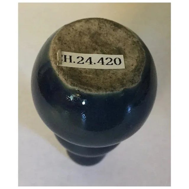 19th Century Small Antique Late 19th Century Chinese Monochrome Dark Blue Aubergine Double Gourd Shape Vase For Sale - Image 5 of 13