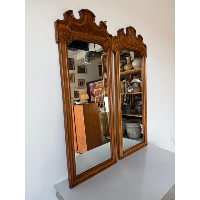 Mid-Century Modern 1970s Mid-Century Thomasville Walnut Wood Wall Mirrors – A Pair For Sale - Image 3 of 12