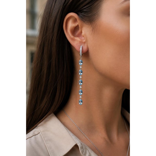 Topaz Huggie Drop Earrings, Silver, Gold, Pair For Sale - Image 10 of 10