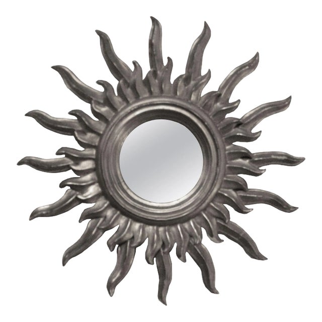 Mid-Century French Silver Wood Sun Mirror, 1960 For Sale