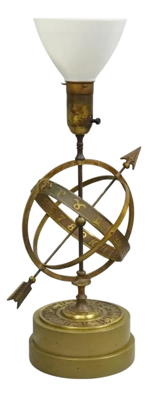 Vintage Neoclassical 3d Armillary Astrological Zodiac Bronze Patina Table Lamp