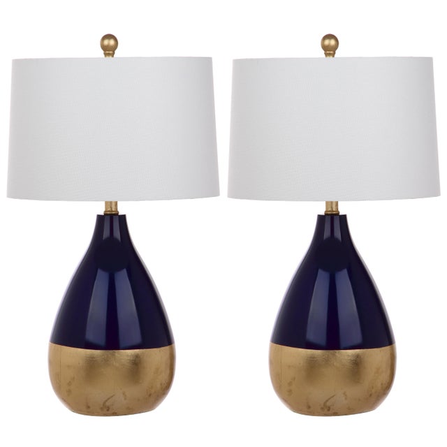 Navy Blue 24 Inch H Table Lamp in Navy & Gold - a Pair For Sale - Image 8 of 8