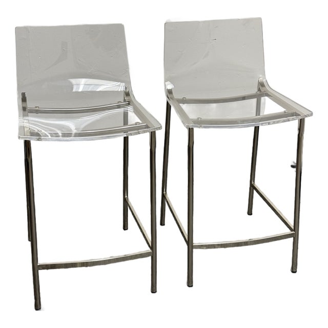 Mermelada Estudio for Cb2 Chiaro Clear Acrylic Counter Stools, Pair For Sale