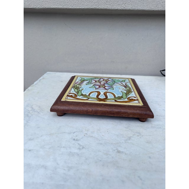 French Country Art Nouveau Majolica Morning Glory Trivet Circa 1900 For Sale - Image 3 of 5