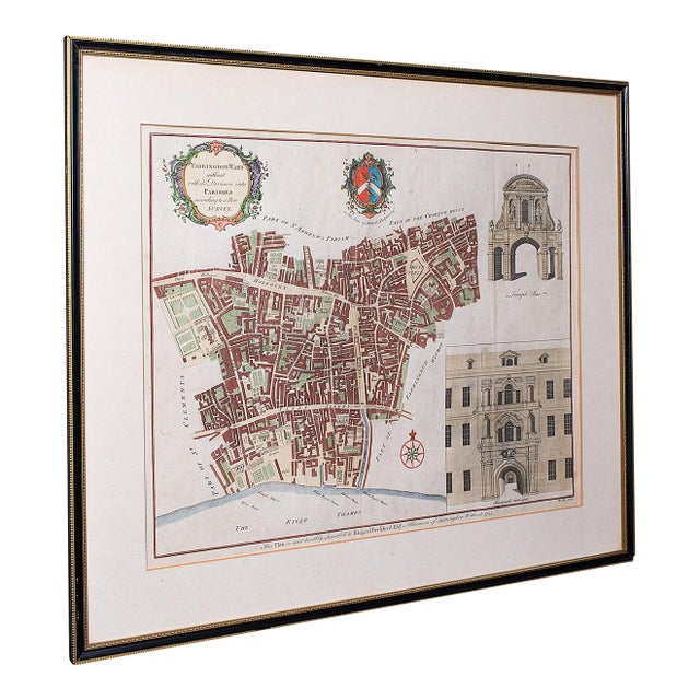 Antique London Street Map, Farringdon, English, Framed, Fleet Street, Georgian For Sale