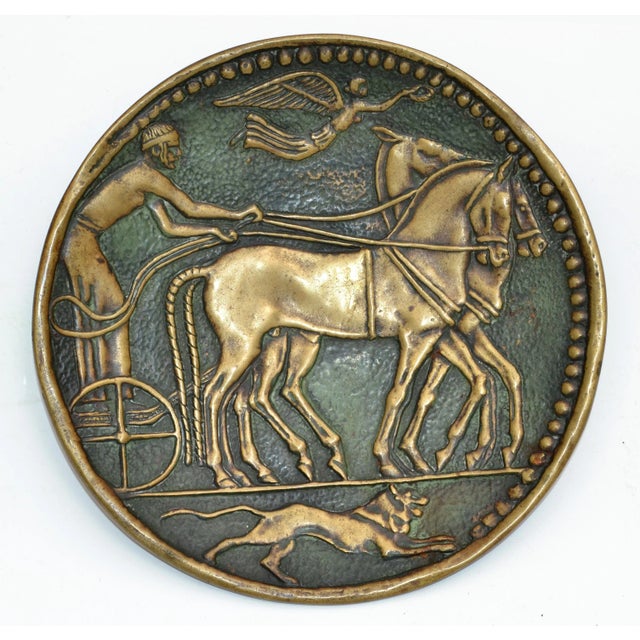 Beautiful solid Bronze double patina low relief décor catchall, footed bowl or videpoche. Stamped Bronze on the reverse...