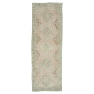 Beige Turkish Traditional Handmade Vintage Runner Rug For Sale