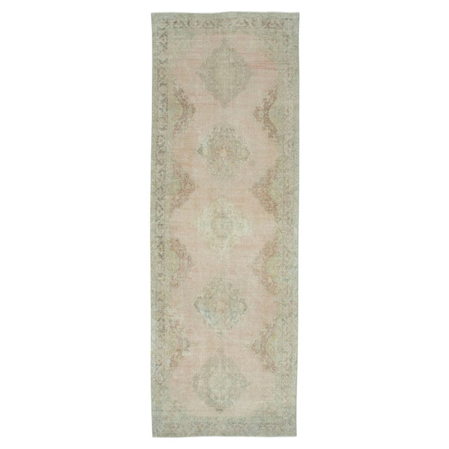Beige Turkish Traditional Handmade Vintage Runner Rug For Sale
