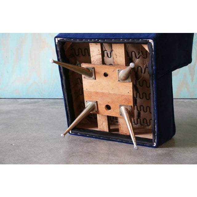 1950s Henry P Glass Swivel Lounge Chairs Blue Mohair on Brass Legs Jl Chase Co. - A Pair For Sale - Image 11 of 12