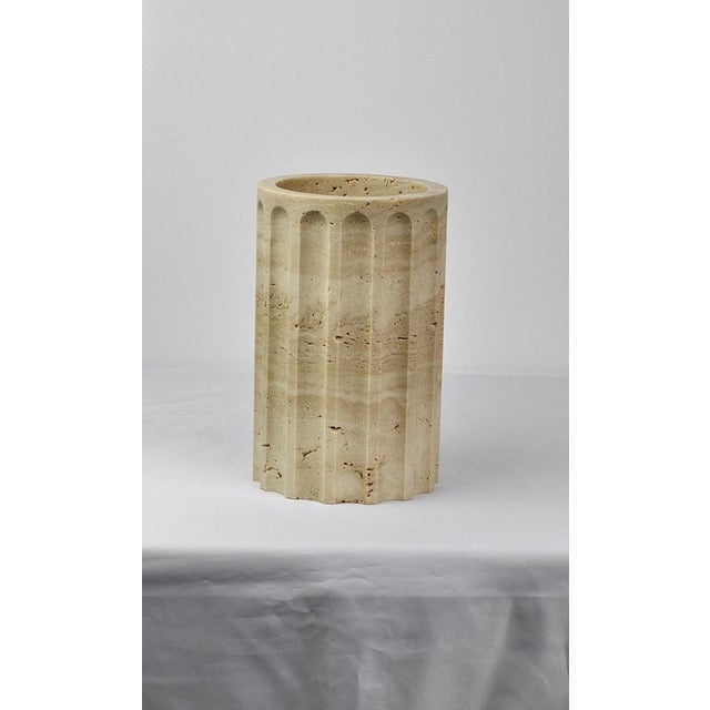 Stone Handmade Column Vase in Satin Paonazzo Marble by Fiammetta V. For Sale - Image 7 of 18