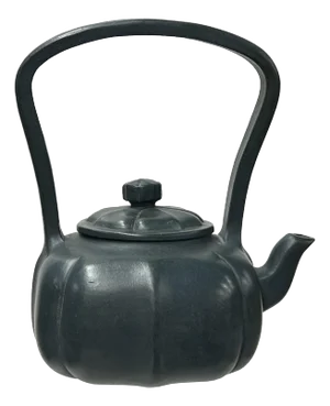 Vintage Chinese Gray Blue Persimmon Shape Zisha Clay Teapot Art Display