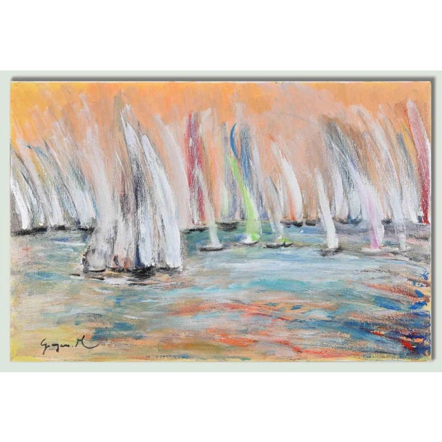 Martine Goeyens, Race on Orange Background, Original Painting, 2020s For Sale - Image 3 of 3