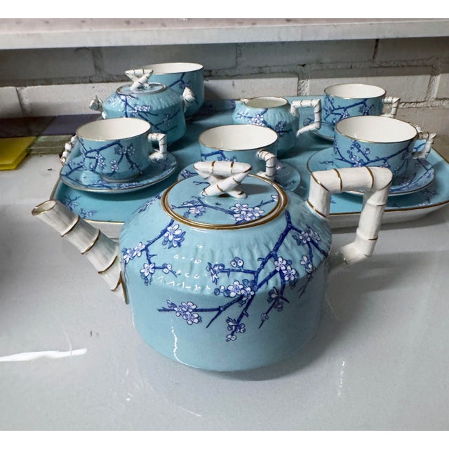 Ceramic Mid 19th Century Japanese Style English Tea Set W/ Faux Bamboo Trim - 13 pcs For Sale - Image 7 of 9