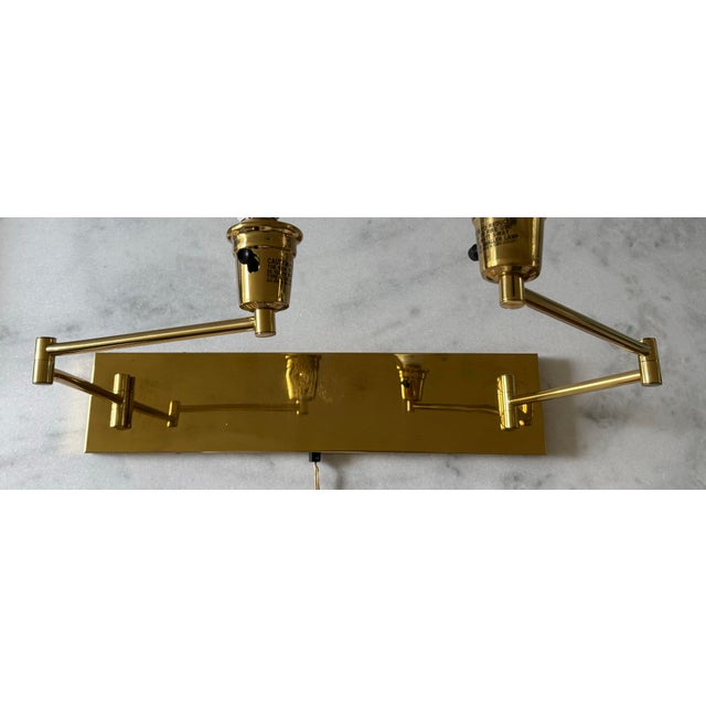 Vintage Brass Double Swing Arm Light Fixture For Sale - Image 4 of 11