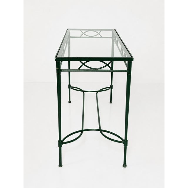 1980s 1980s Attributed to Mario Papperzini for Janus Et Cie Green Iron and Glass Console Table For Sale - Image 5 of 18