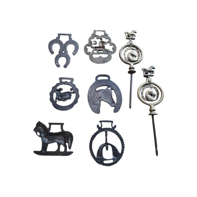 Wonderful eight piece collection of antique brass horse medallions, all in excellnt condition, and with proper patina....