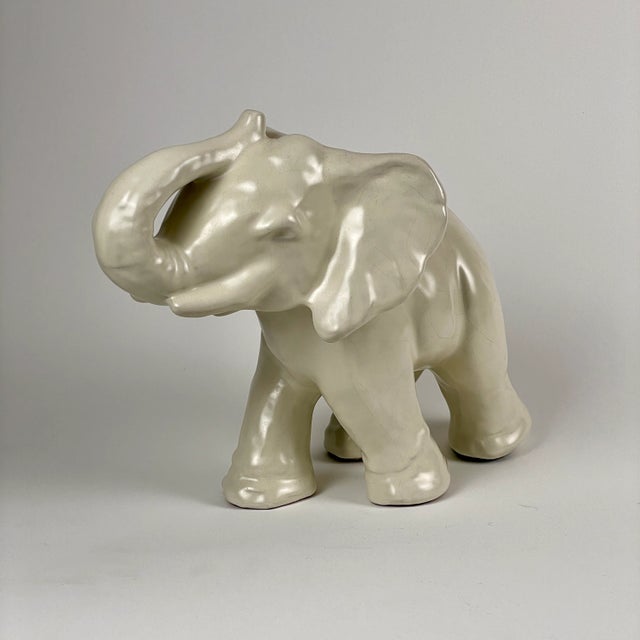 1930s Gertrud Kudielka for L. Hjorth Large White Glazed Stoneware Elephant For Sale - Image 10 of 10