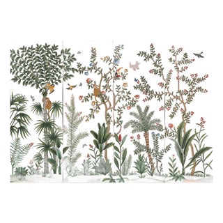 Hand-Painted Chinoiserie Botanical Mural Wallpaper on Pink Edo Xuan Paper, Set of 4 Panels For Sale