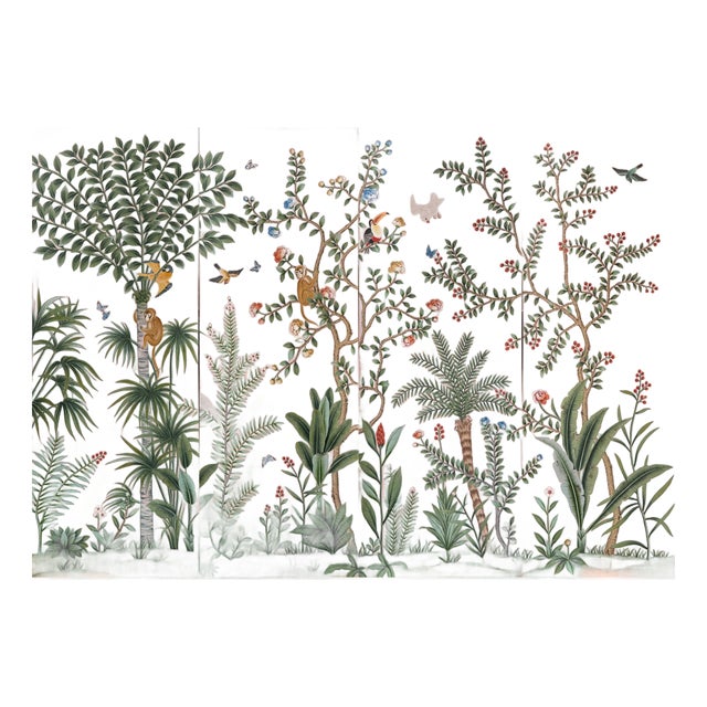 Hand-Painted Chinoiserie Botanical Mural Wallpaper on Pink Edo Xuan Paper, Set of 4 Panels For Sale