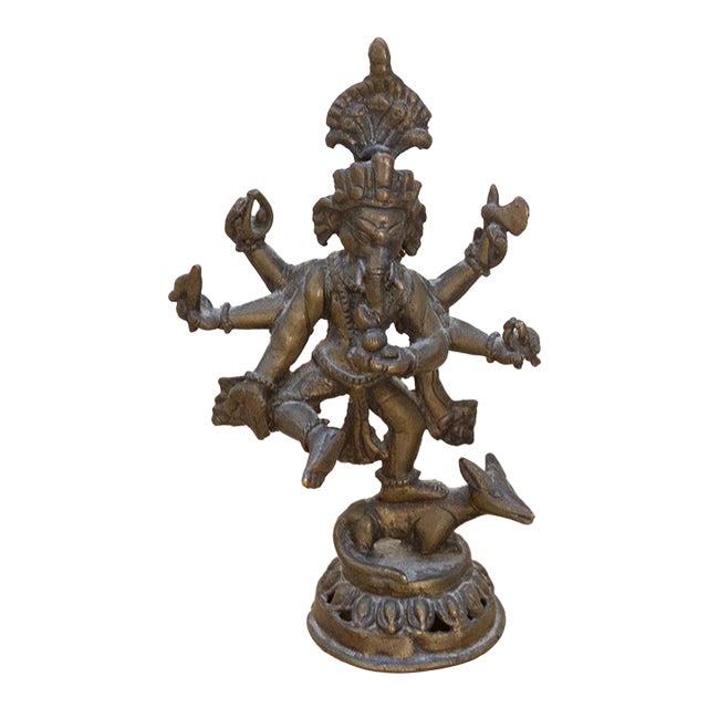Antique Petite Brass Devotional Ganesh Figure For Sale
