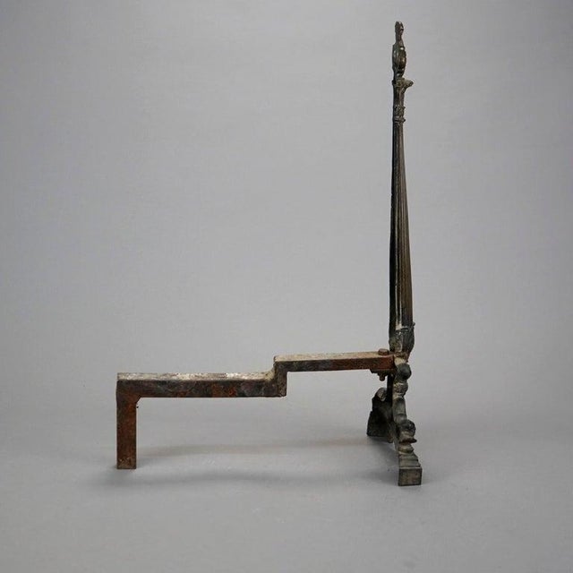 Antique French Second Empire Figural Bronze Andirons With Dolphin Finials 19thC For Sale - Image 4 of 13