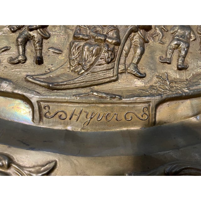 Large Antique Brass Embossed Wall Hanging For Sale - Image 4 of 11